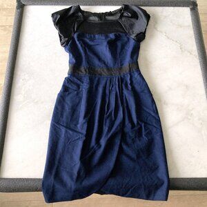 Club Monaco royal blue / navy & black cap sleeve puff sleeve wool dress